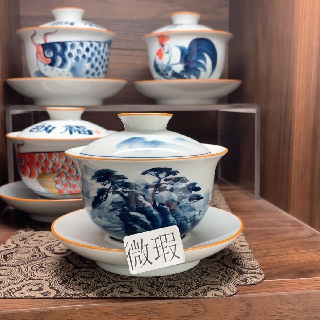 釉下手绘茶具微瑕