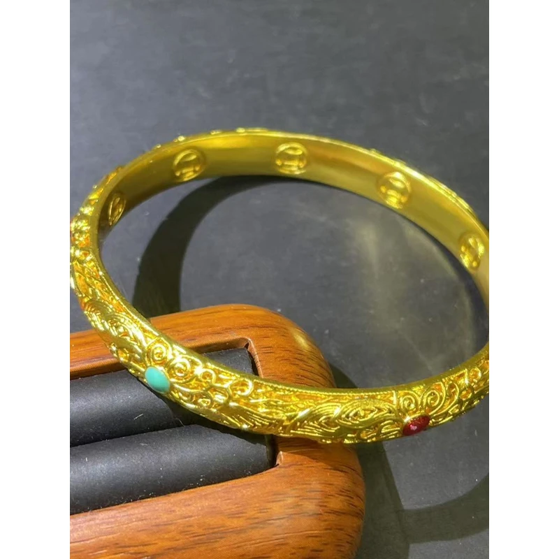 s1783黄色雕刻手镯随机圈口多样性发货