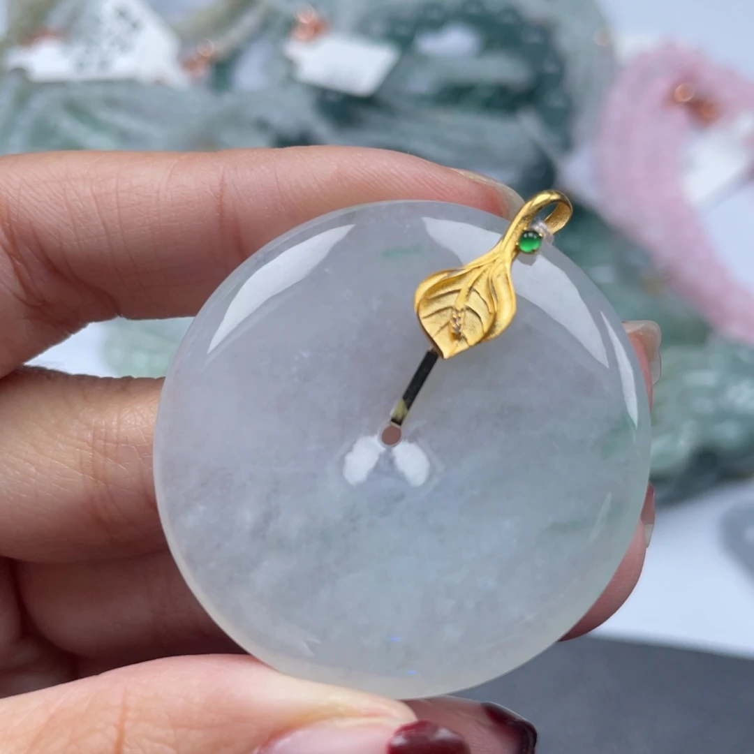 翡翠颈饰18K金镶嵌纯天然a货缅甸翡翠包邮