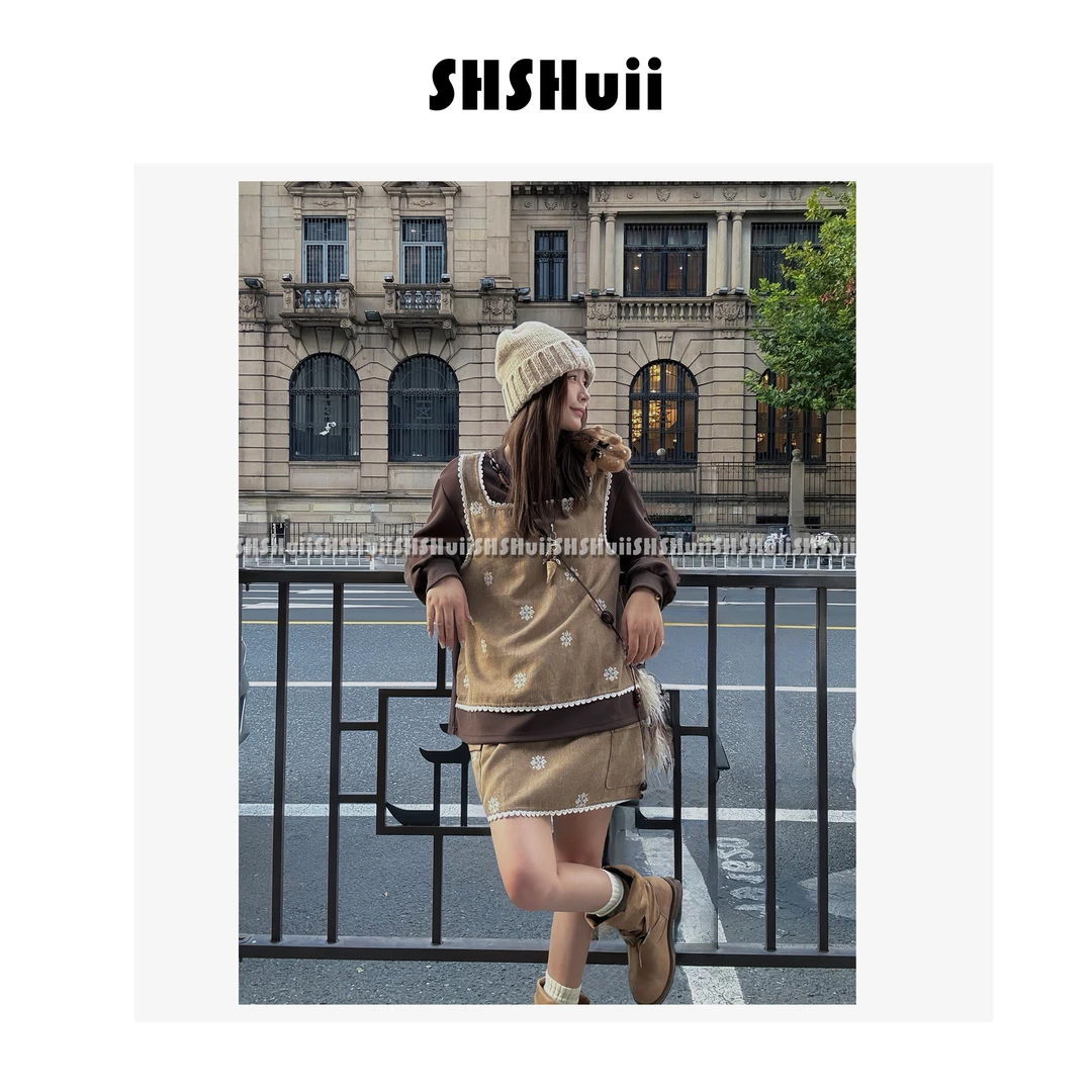 IN.SHuii【摩登秘境】洋气小香风假两件长袖上衣+半裙套装/GCDGC