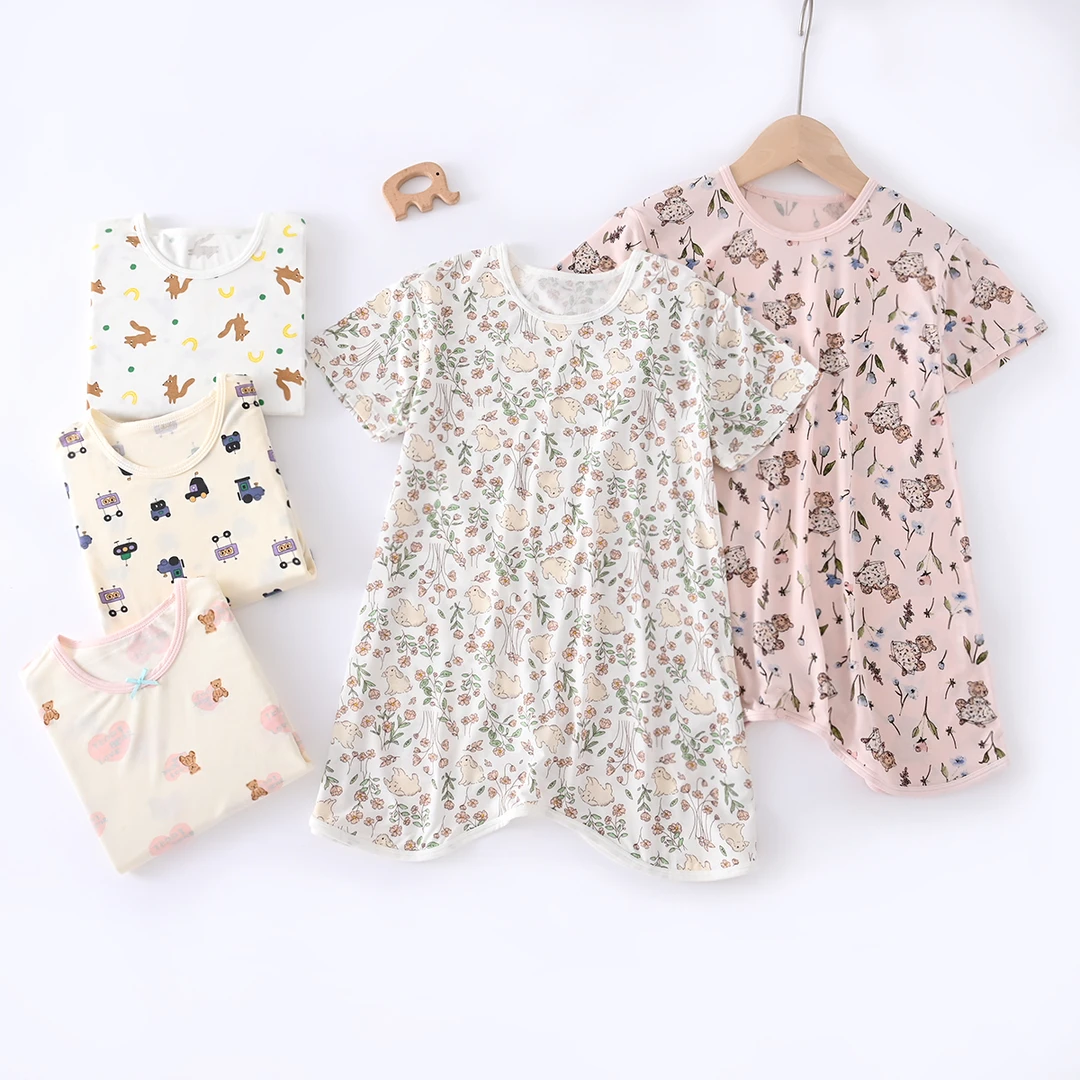 夏季A类女童短爬婴儿睡袋休闲半袖长爬宽松连体短袖、