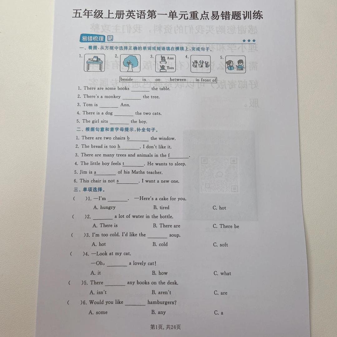 25秋季新版五年级上）英语1至8单元重点易错题训练《译林版》.无答案