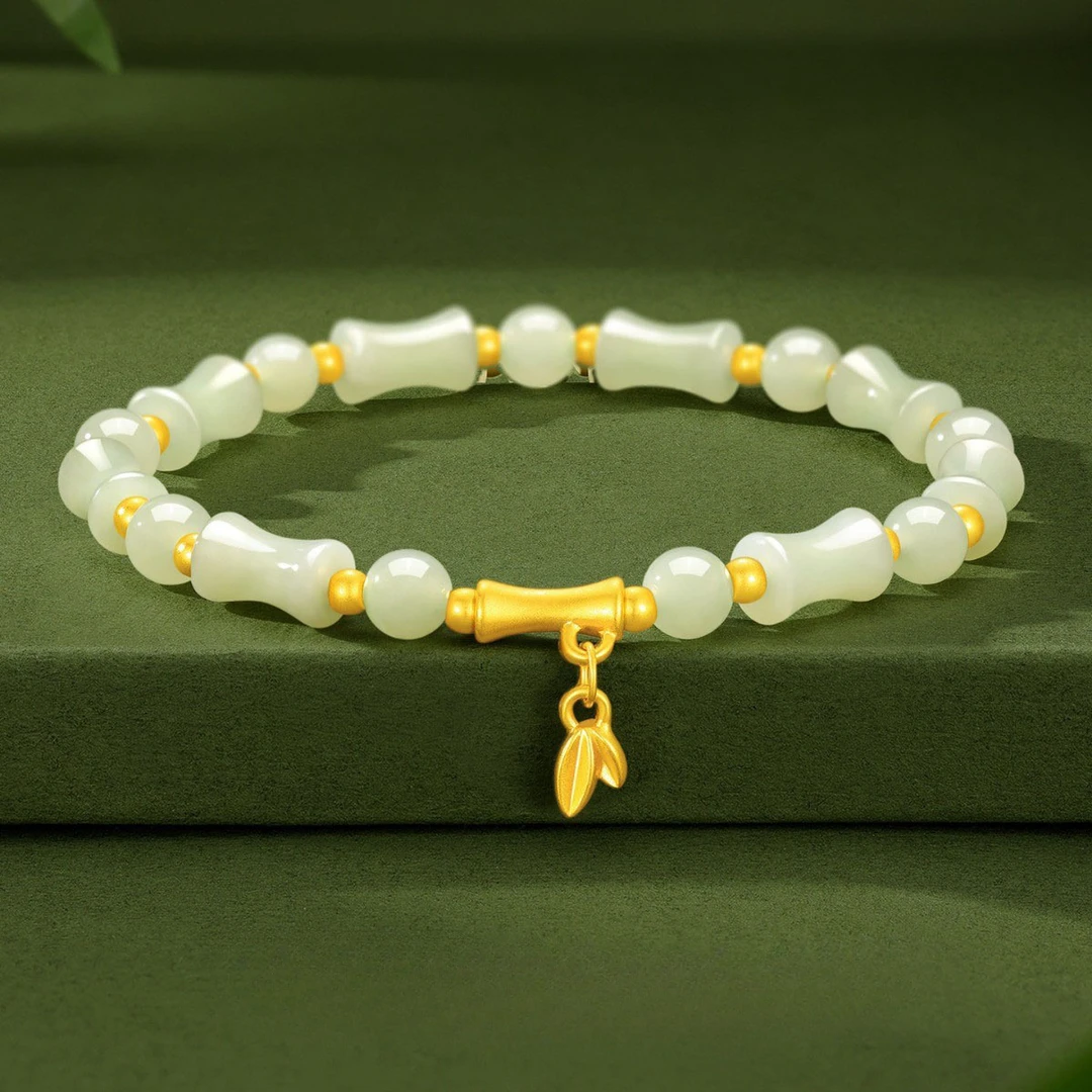 锌合金玻璃手链 竹节仿和田玉手链女新款转运珠手串女送闺蜜礼物