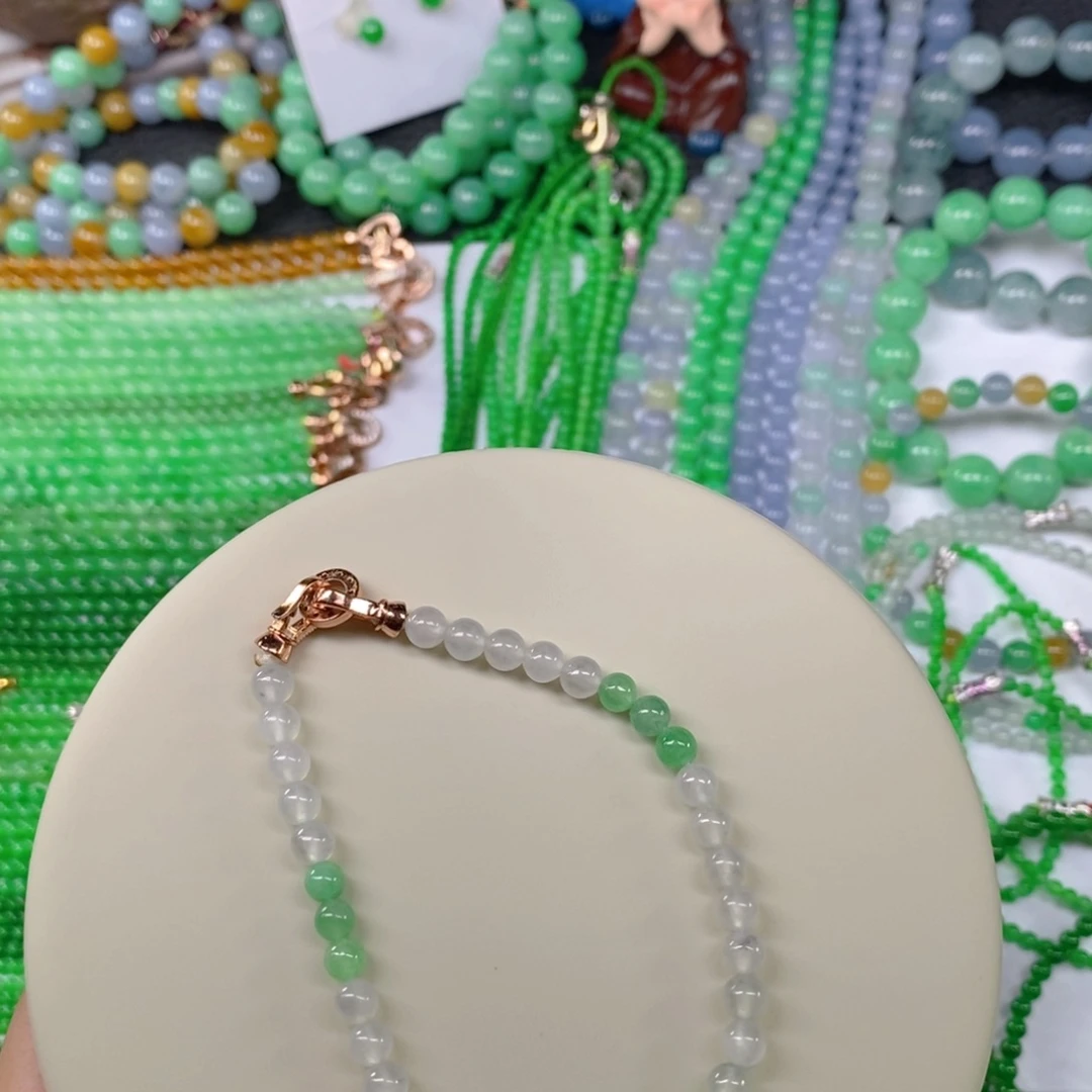 颈饰未镶嵌翡翠缅甸天然翡翠冰种双彩手链5
