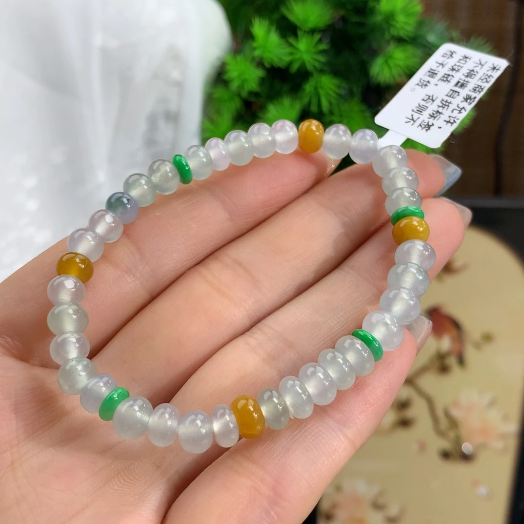 翡翠手链未镶嵌冰种多宝鼓珠手链卡5.9-6.9m m