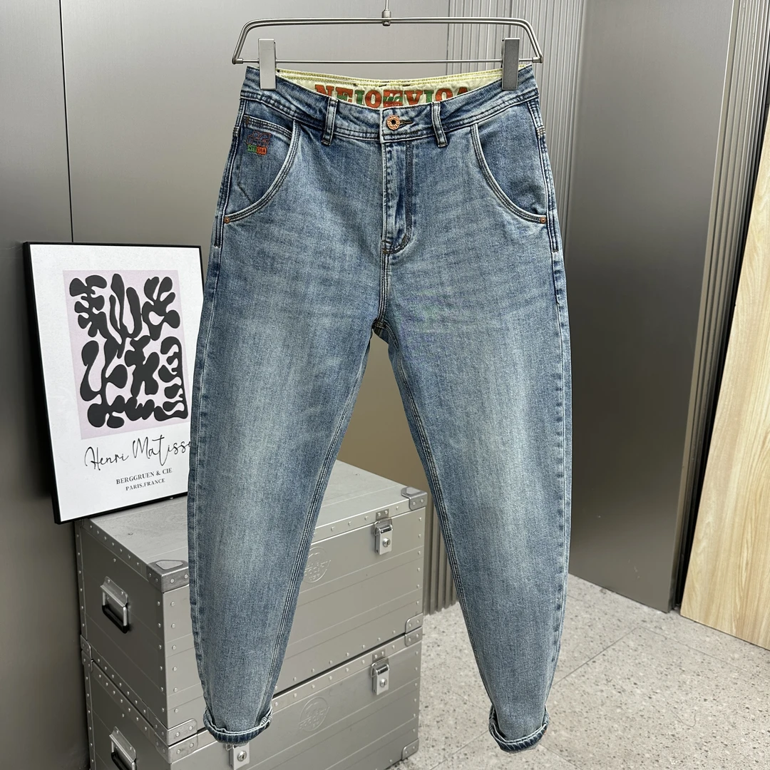 2025春夏季牛仔美式复古猫须轻奢高端斜插兜新款修身小直筒男裤