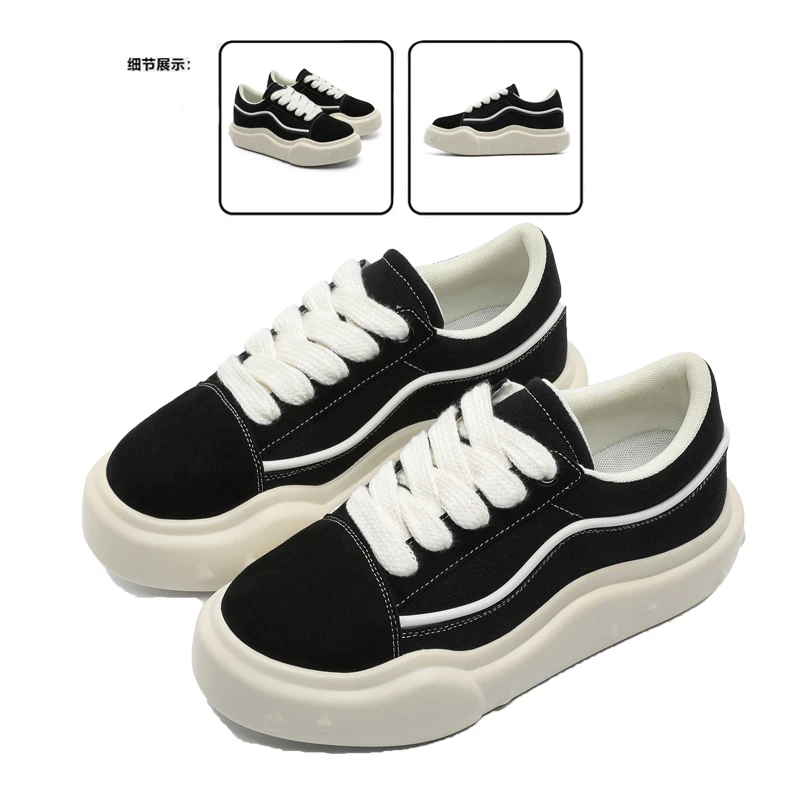 鞋子男小众设计街头风黑白帆布鞋厚底增高板鞋男女百搭国潮面包鞋