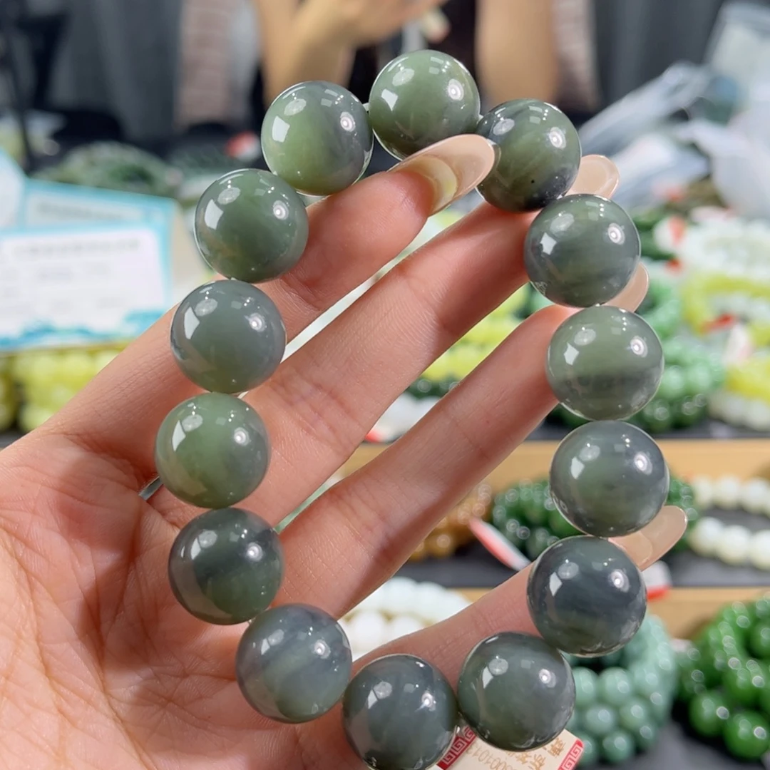 职***流未镶嵌手链和田玉纯天然和田玉16mm新疆青花圆珠