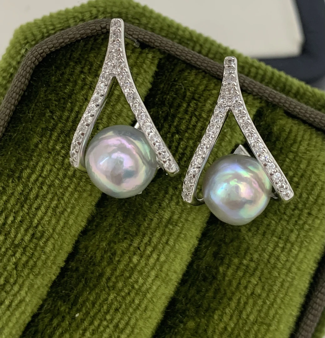 海水Akoya真多麻设计款耳钉7-8mm镜面光耳钉送女友送闺蜜礼物