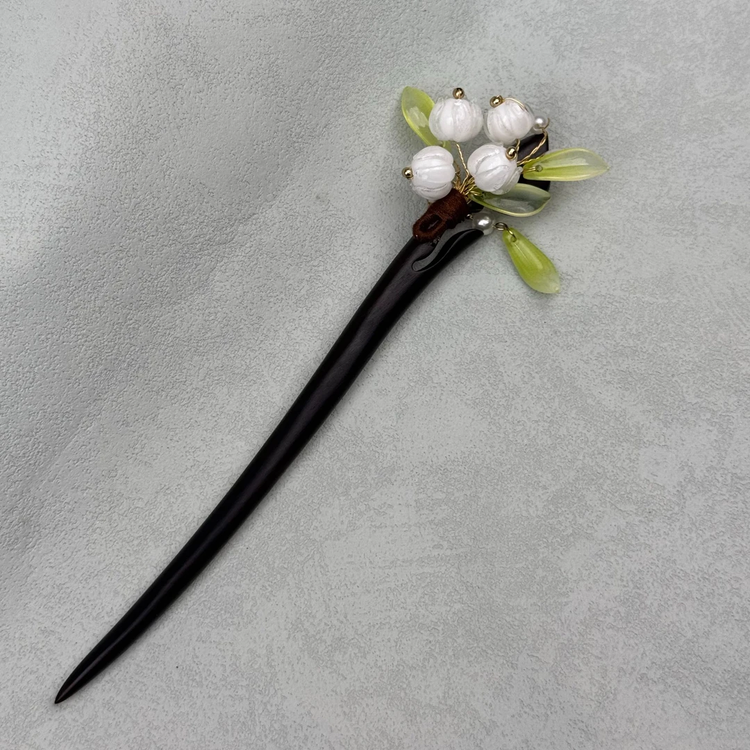 18厘米直簪新中式发簪古风汉服旗袍黑檀木盘发簪子铃兰木簪气质女