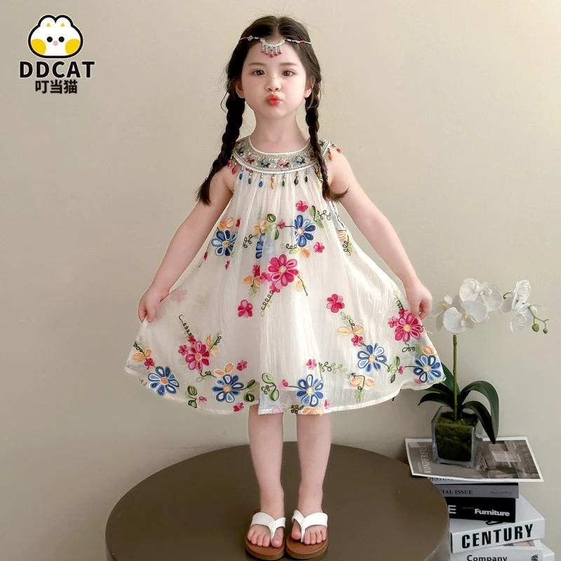 叮当猫女童连衣裙夏季2025新款儿童公主裙女宝宝夏装挂脖吊带裙子