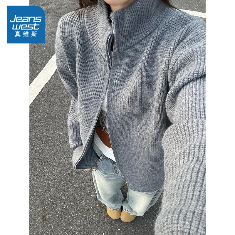 真维斯cleanfit双头拉链针织立领毛衣男款秋冬款美式潮牌情侣外套