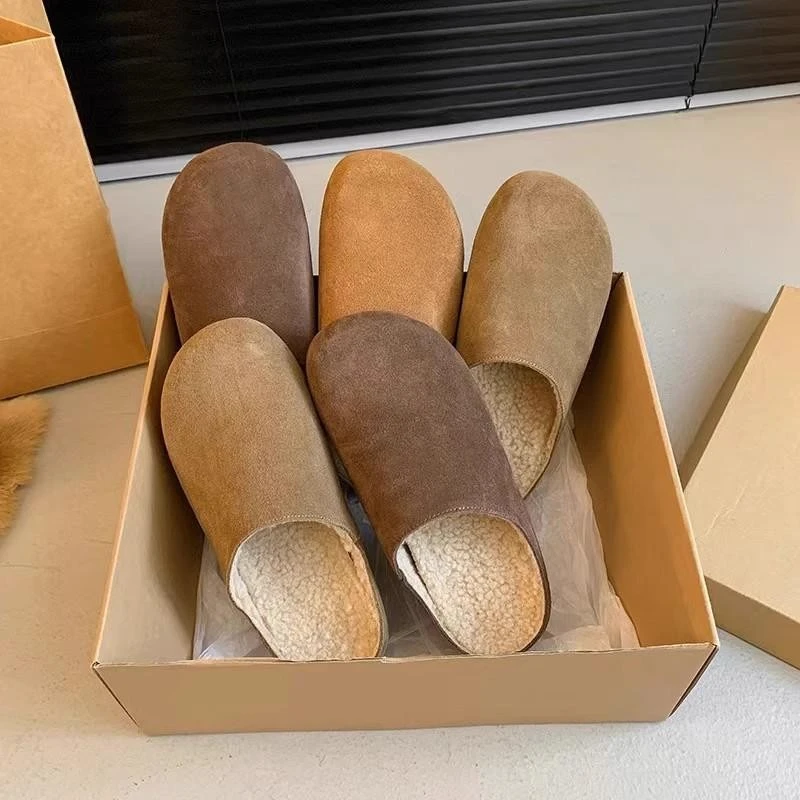 浅口休闲风轻职风纯色韩版包头拖冬季保暖半拖勃肯鞋居家办公室穿