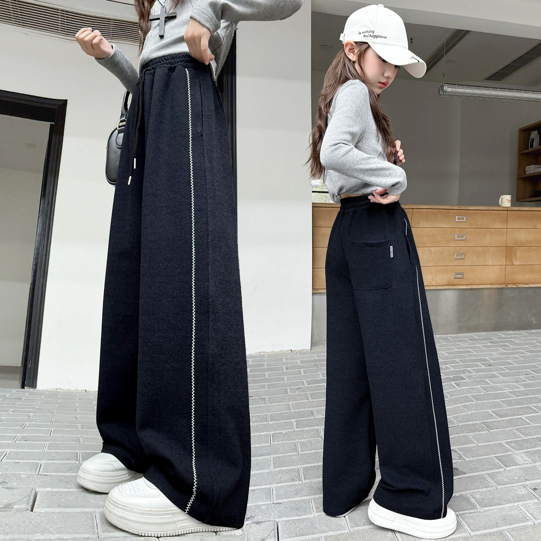 女童裤子春秋款2025新款儿童直筒休闲长裤外穿洋气大童女孩阔腿裤