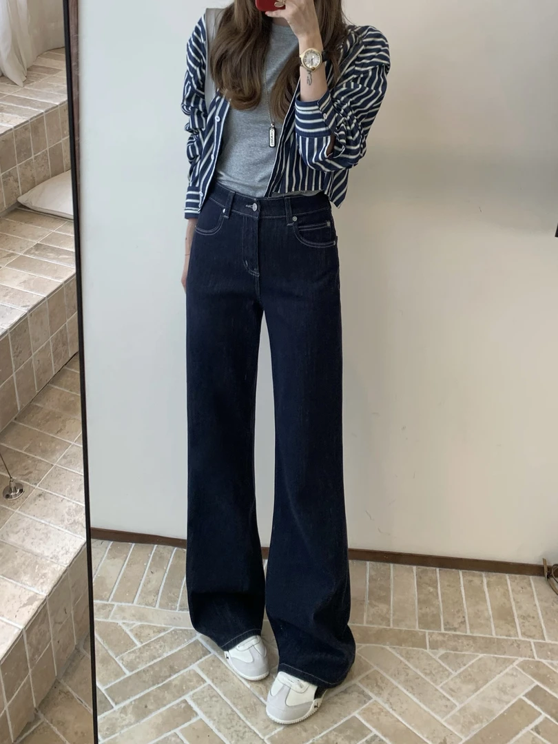 秋季新款百搭窄版直筒阔腿裤高腰显瘦牛仔裤洋气时髦爆款高档裤子