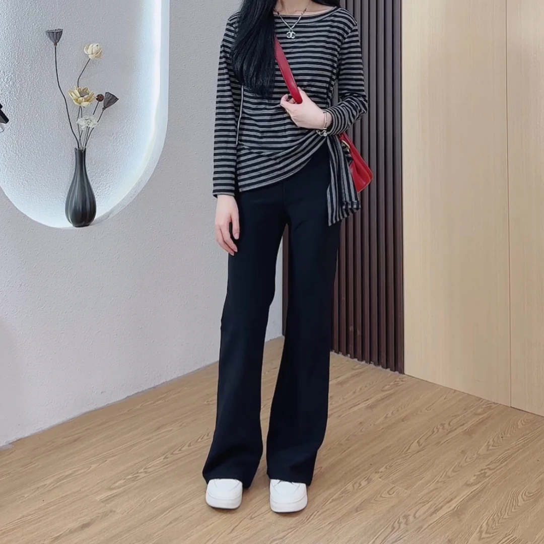 140-158小个子秋季高腰百搭显瘦西装马蹄小黑裤