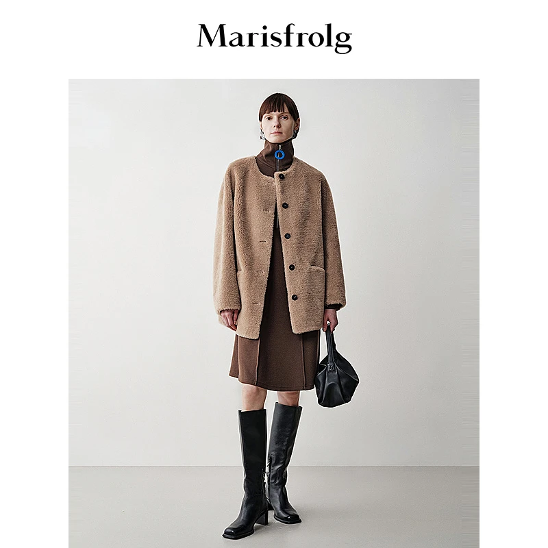 【艺术时装大衣】玛丝菲尔大地色秋冬系撞色纽绵羊毛外套ACEG4907P
