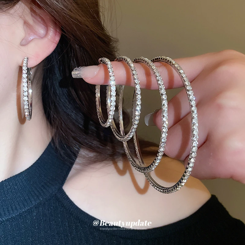 铜合金耳饰 S925银针镶钻耳圈女高级感夸张耳环时尚个性气质耳饰