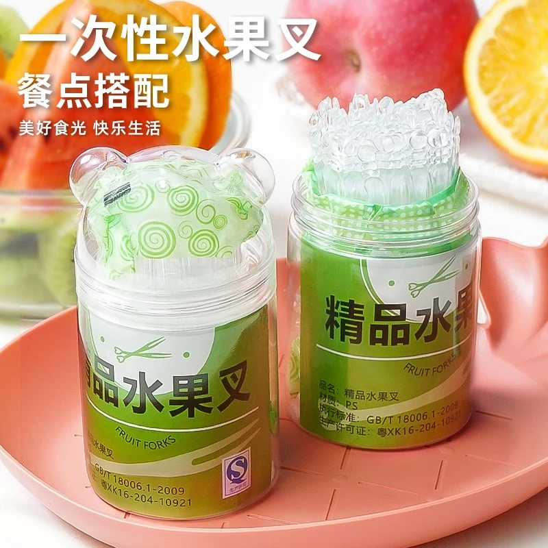 新疆包邮乌市直发一次性水果叉罐装便携家用点心签子透明小叉子