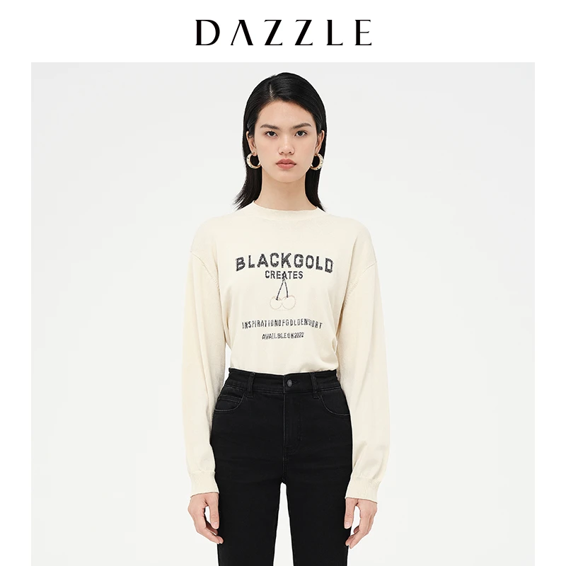 【MD】DAZZLE地素白色字母刺绣提花薄款针织衫2D4E4361B