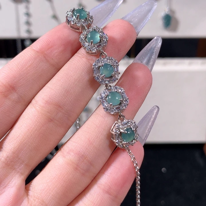 银S925镶嵌手链翡翠546蓝