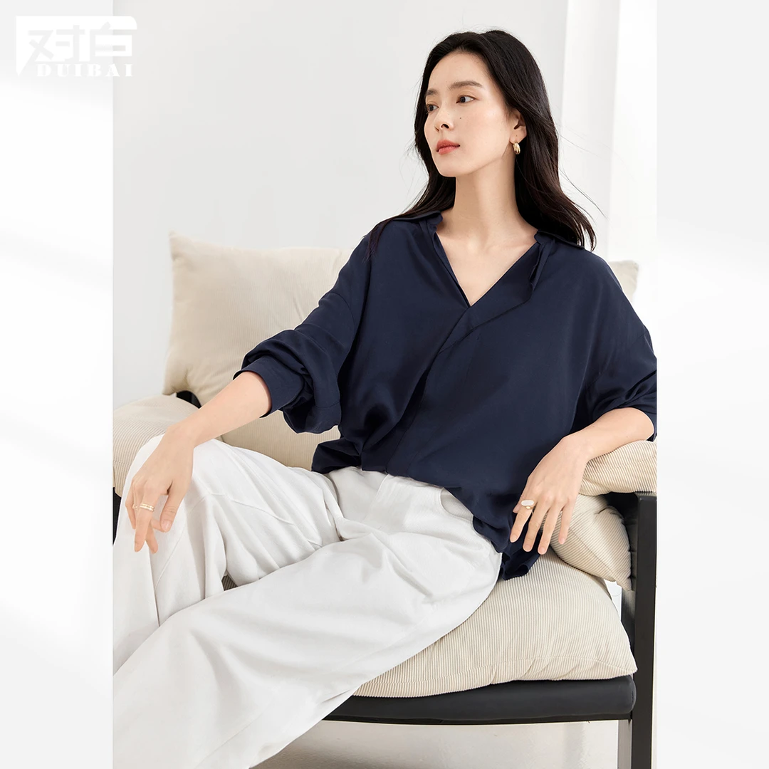 【女装优选WL】对白轻薄V领长袖衬衫女2025法式轻熟气质上衣EDC201