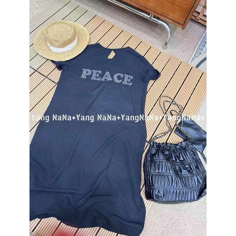 【扇扇风解锁夏日凉感穿搭】百搭大版时尚黑色半袖纯色小熊钻裙