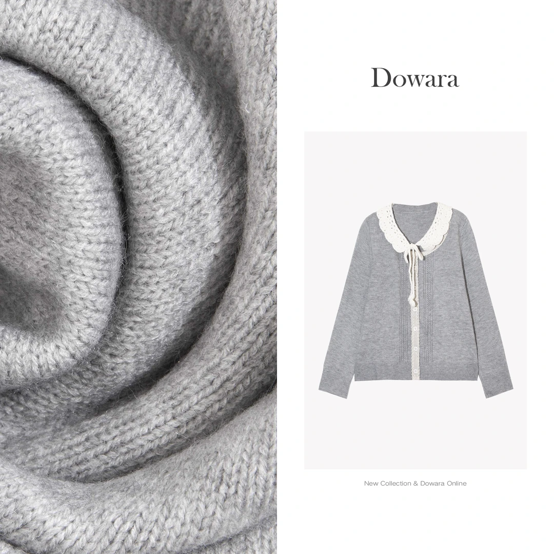 大婉酱微胖定制法式娃娃领开衫早春松弛感女百搭显瘦毛衣0034D