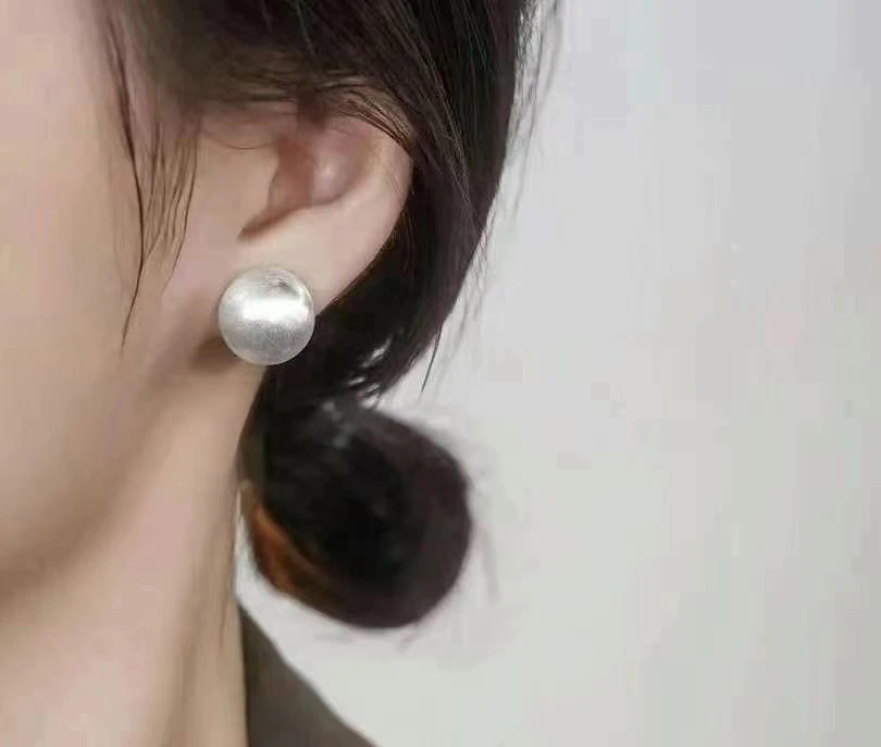 足银耳饰 足银990拉丝065球半圆耳钉简约大方清冷感小众法式个性