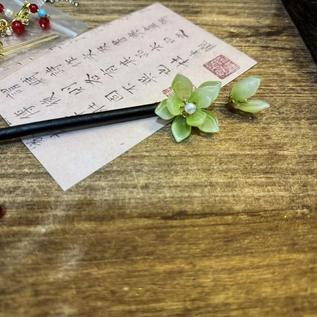 琉璃绿木簪。前尘梦古风汉服配饰