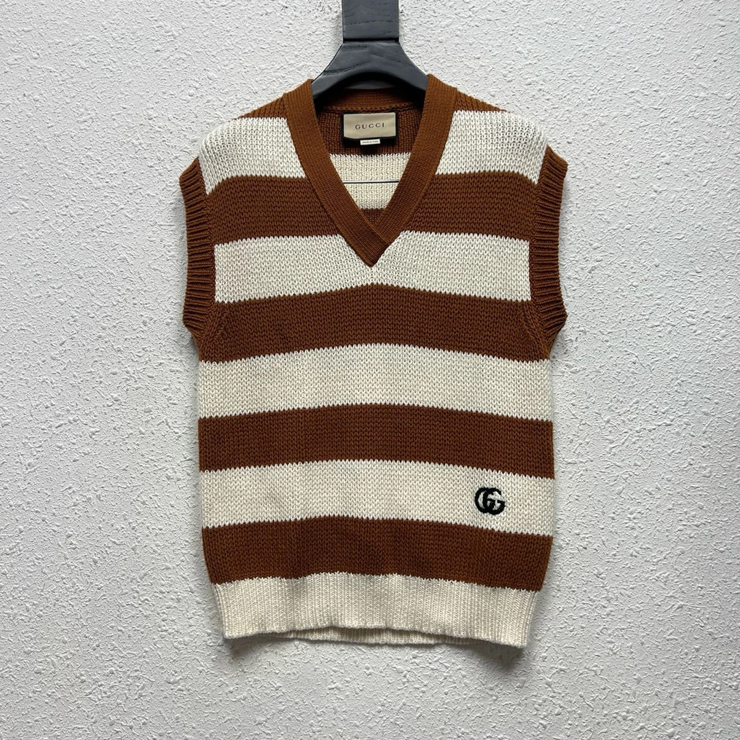 99新 GUCCI/古驰 条纹V领棕色马甲  尺码/S HZ10465