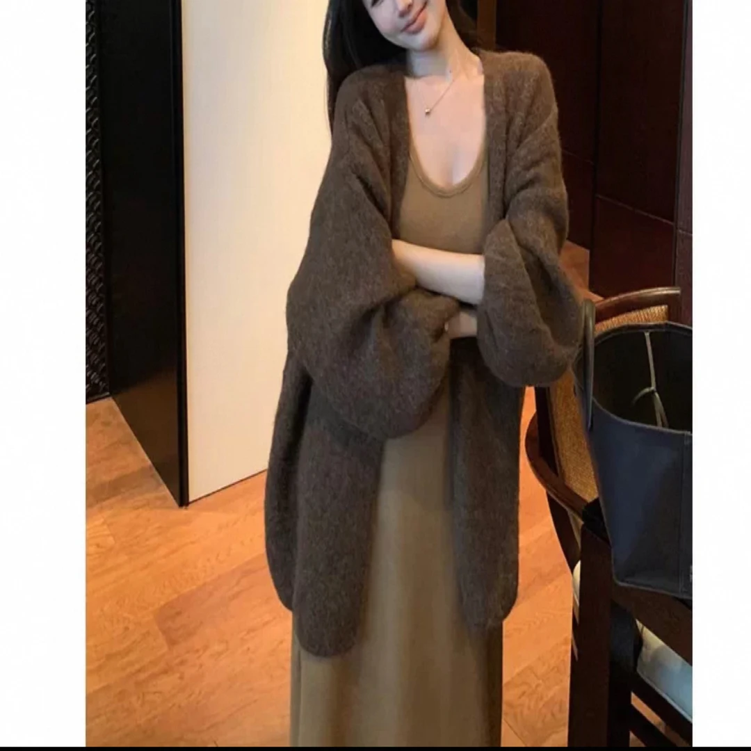 暖调琥珀流光风韩系毛衣慵懒风直筒袖2025开衫外套