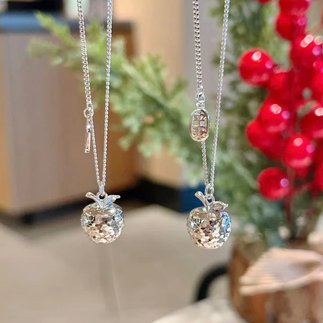 坠链均925银 项链秋冬新款可调节爆闪苹果造型女小众百搭