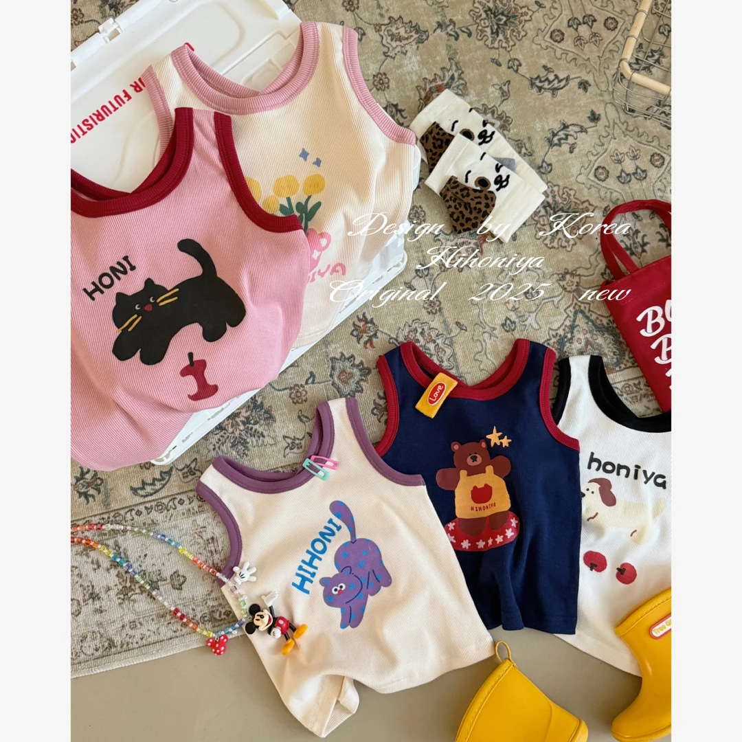 【插画背心】儿童节二Hihoniya~2025夏季宝宝卡通动物透气抗菌背心