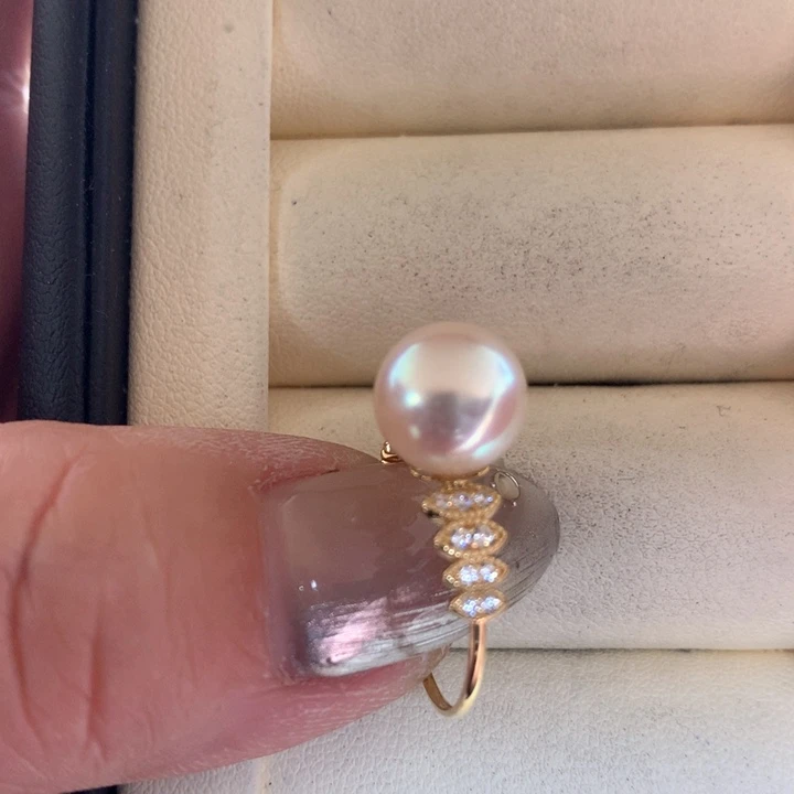 18K金镶嵌戒指海水珍珠