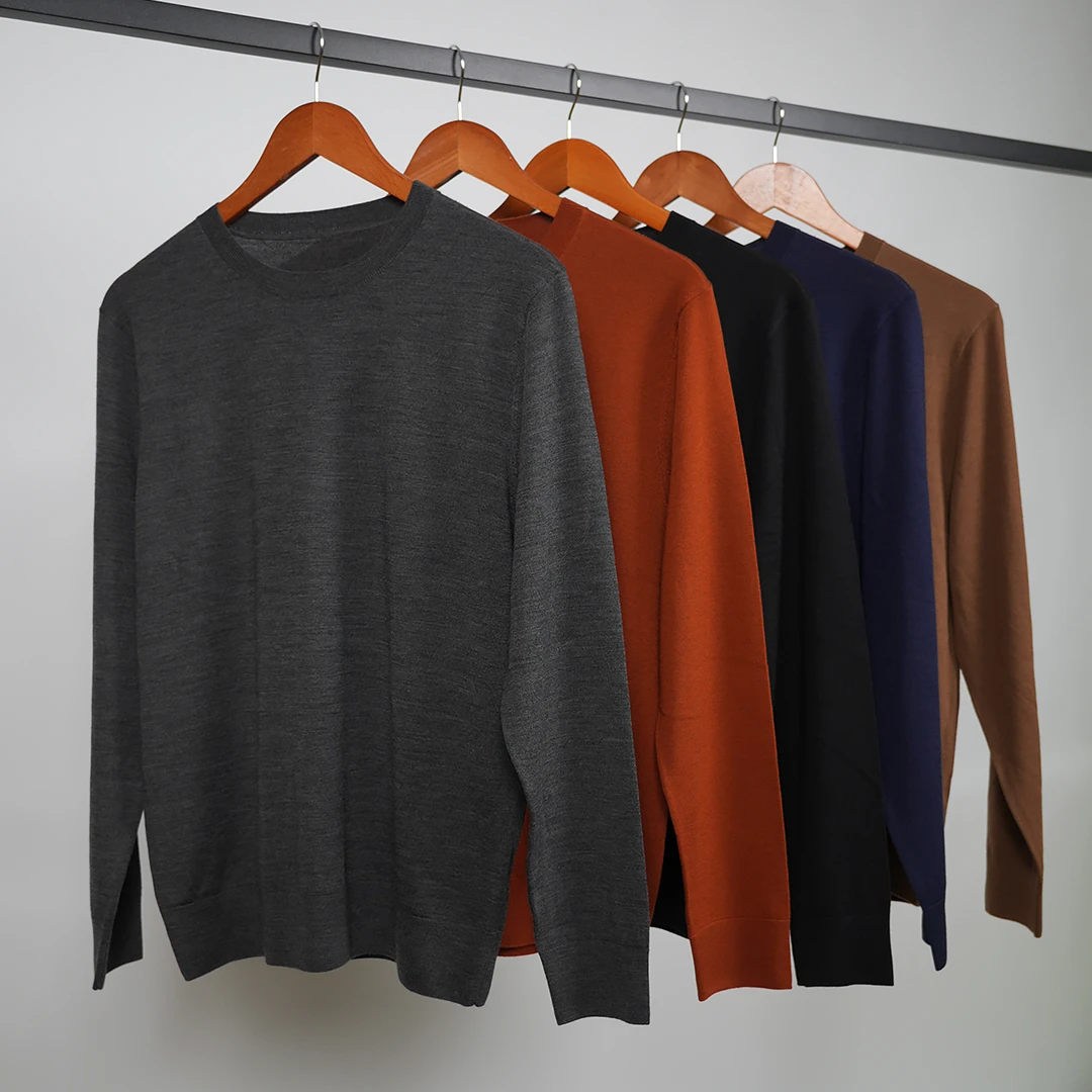 SUIT ERA男士长袖圆领夏季新品黄金羊毛舒适休闲纯色针织衫商务