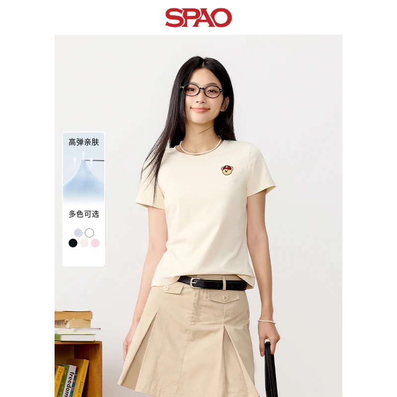 SPAO韩国同款小熊短袖t恤夏季2025新款女装日常百搭修身半袖潮ZL