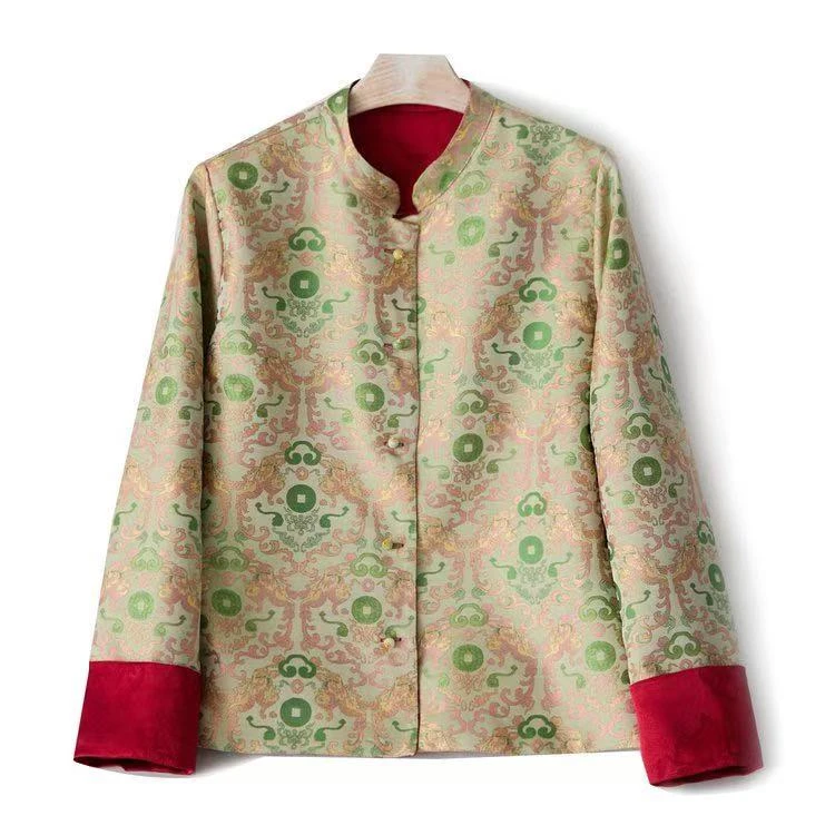 215双面穿新中式国风宋锦提花外套唐装春季新款气质上衣