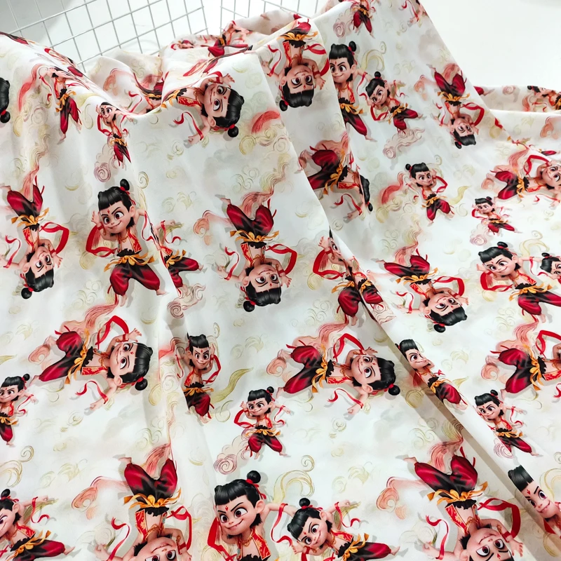 可爱/哪吒 立体浮雕棉绸布料 夏季凉爽人造棉绵绸 服装连衣裙面料