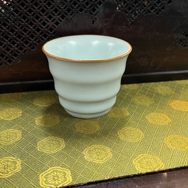 微瑕！天青汝窑竹节杯手工茶杯