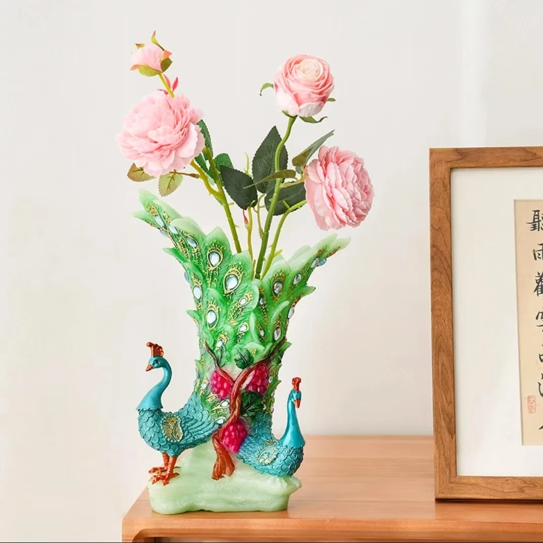 新款欧式孔雀花瓶电视柜装饰品客厅摆件插花