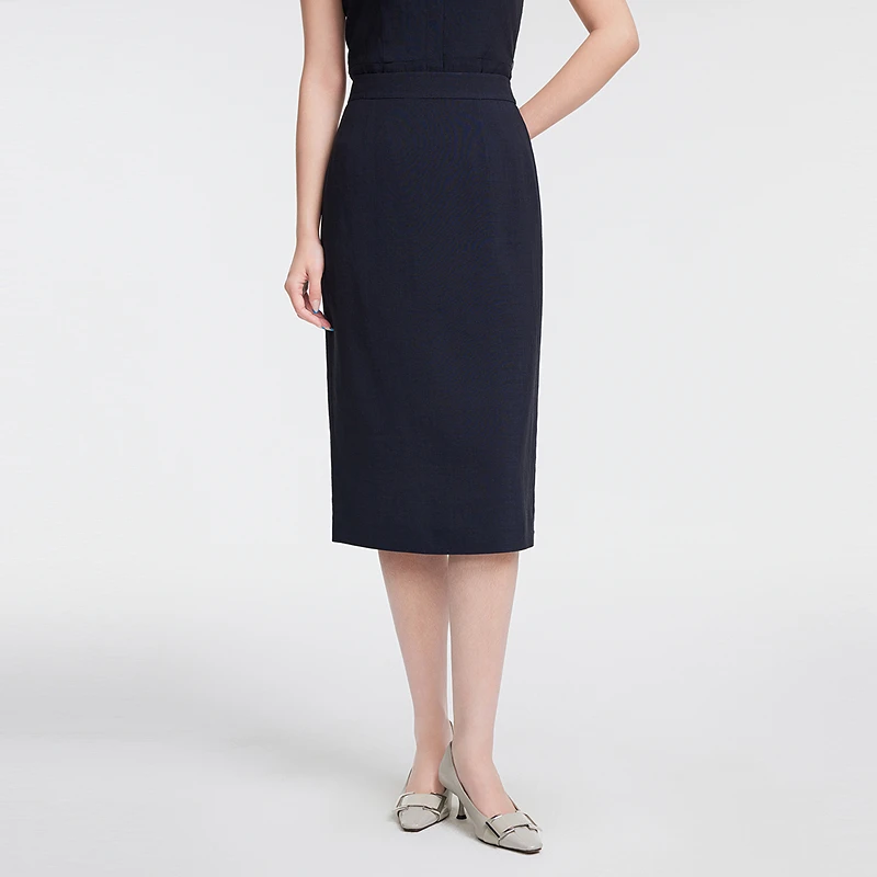 赢智尚2025春新款中腰较长款直筒半裙后中开衩职场通勤ZW01021