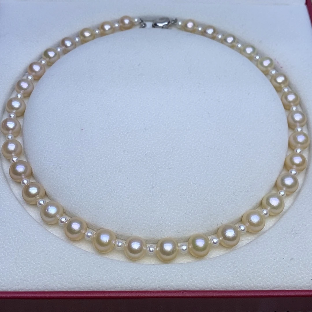 银S925镶嵌项链淡水珍珠4-5/9-10m