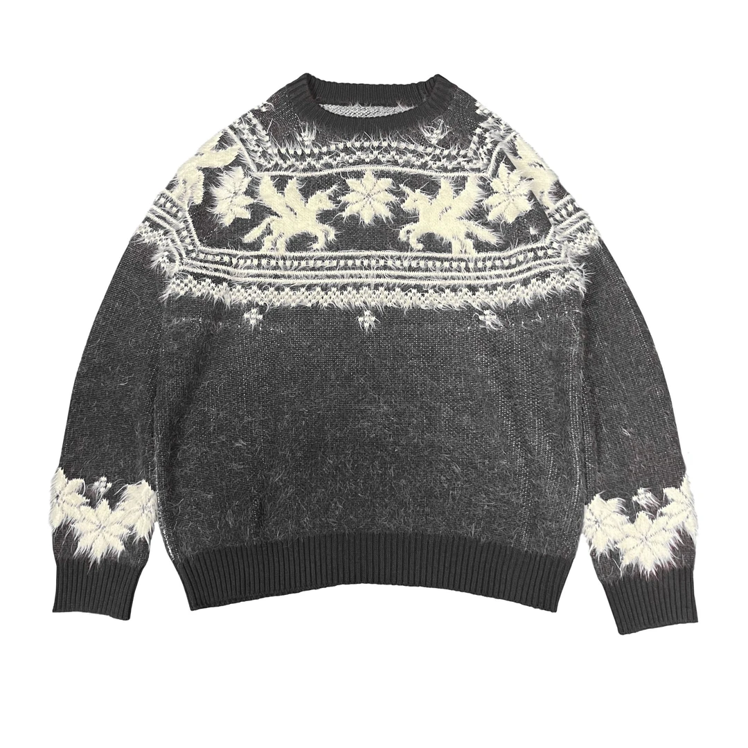 APRIORITY先验独角兽羊毛混纺纱线仿貂毛提花费尔岛毛衣