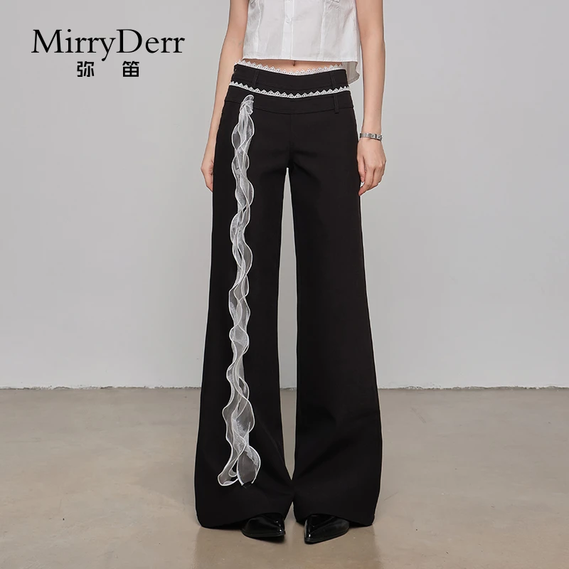 MirryDerr/弥笛蕾丝微喇阔腿裤女2025夏季新款高腰显瘦垂感直筒裤