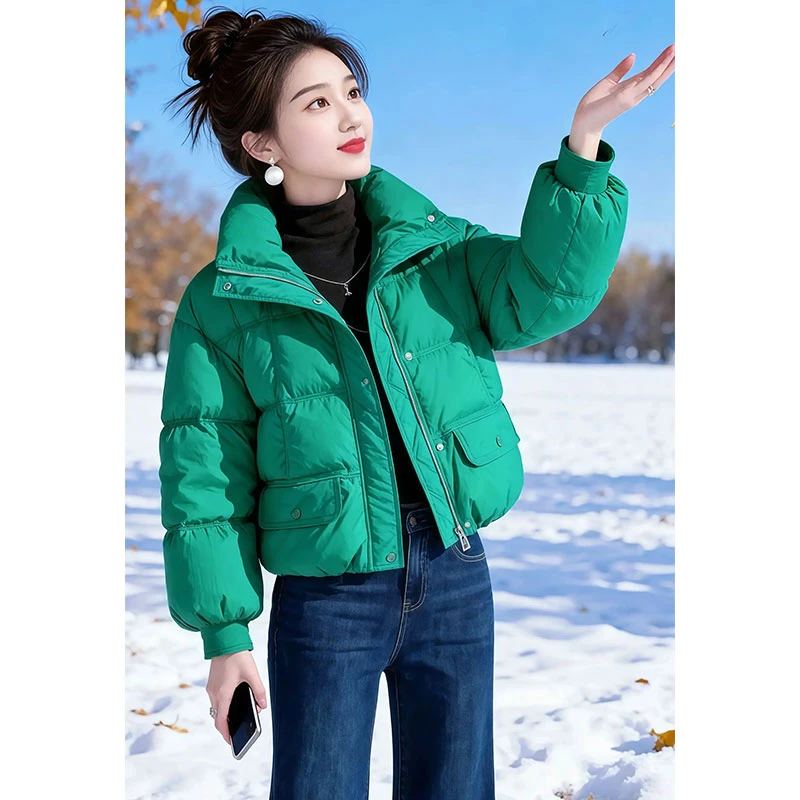 兹伊翰【雪地绿踪】纯色百搭气质保暖棉服2025冬季新款加厚时尚棉衣