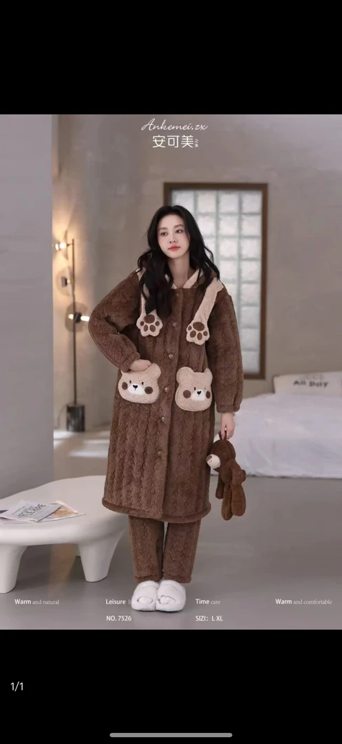 7526款连帽冬季加厚保暖家居服时尚女士