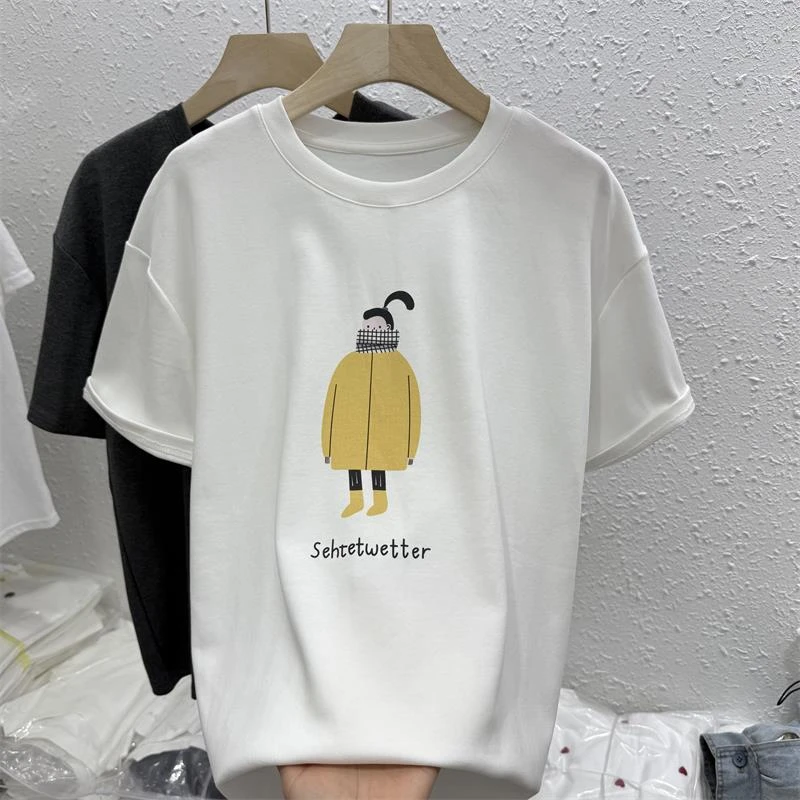 2025夏季新款韩版百搭圆领卡通人物印花短袖T恤女宽松显瘦上衣潮