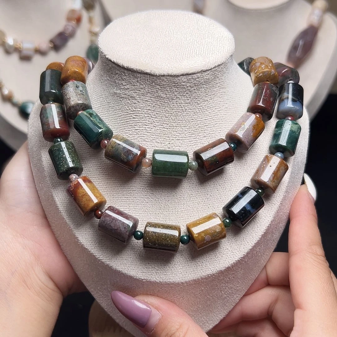 玛瑙/玉髓合金珠宝半成品w615 16*12m 印度意境玛瑙桶珠一条