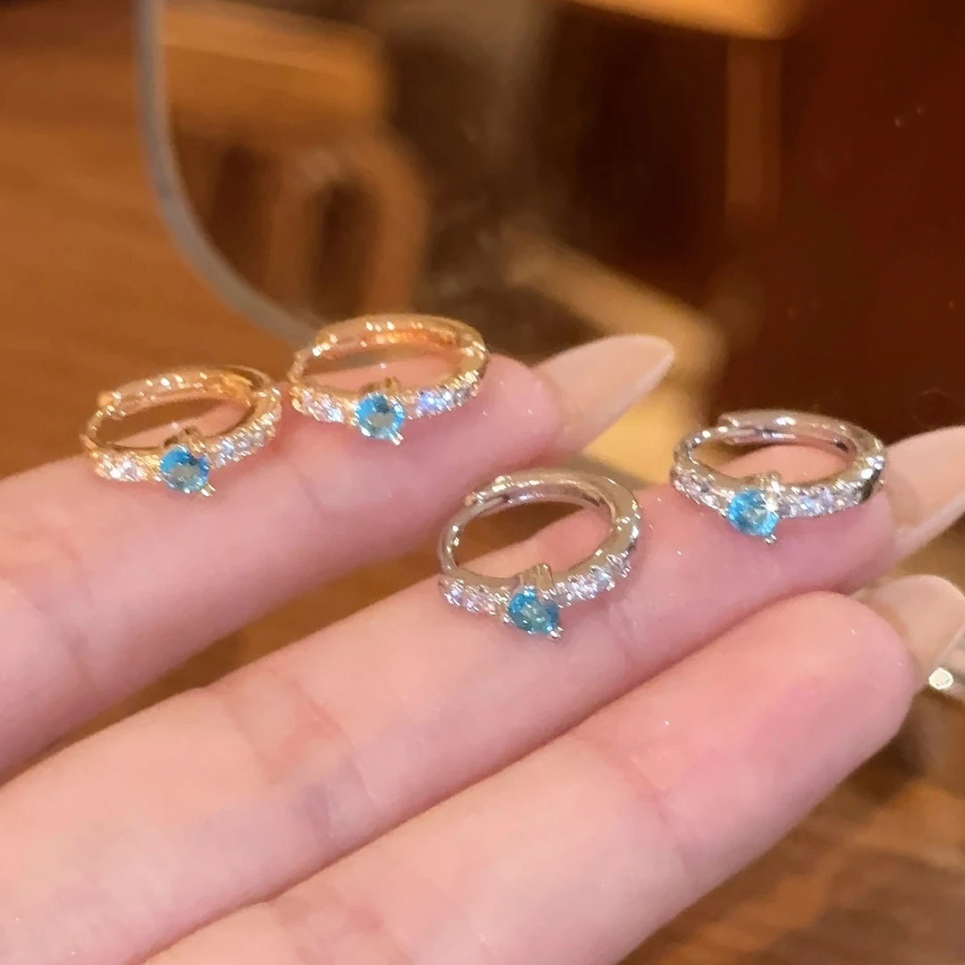 铜合金耳饰 爱心清冷海蓝气质耳扣耳环百搭小众高级简约耳圈女